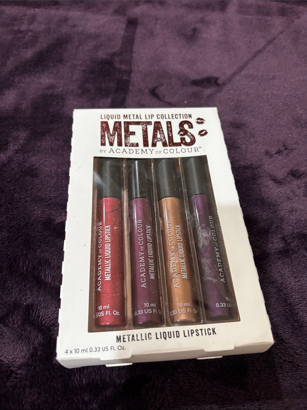 Academy of Colour Metals Metallic Liquid Lipstick Set - Red, Pink, Gold, Purple